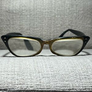 Vintage Bausch Lomb Women's Cat-Eye Glasses in Black and Amber prescription